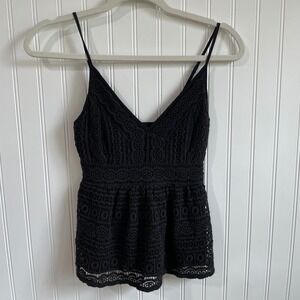 VTG Abercrombie & Fitch XXS Lace Cami‎ V-Neck Sleeveless Black Top Babydoll Y2K